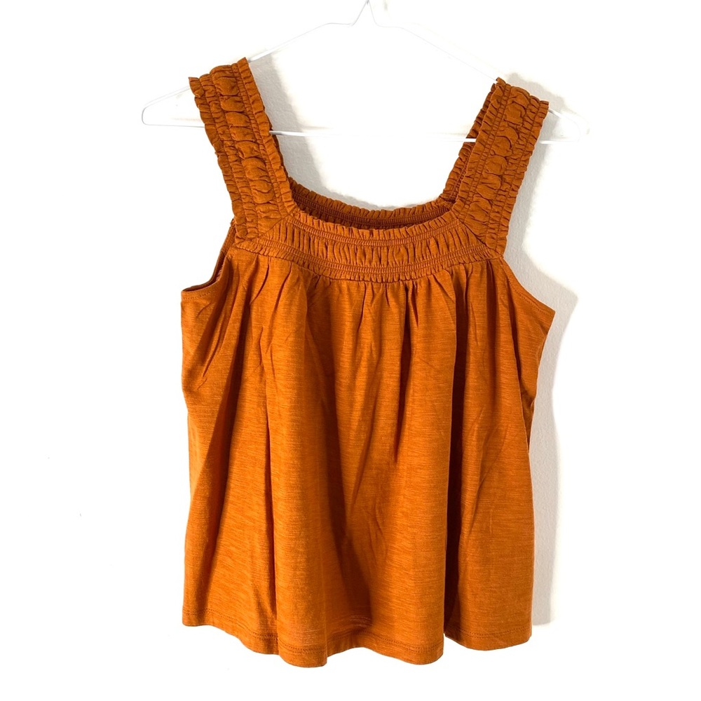 Anthropologie Copper Smocked Square Neck Tank Top NWT Flowy Oversized Curved Hem